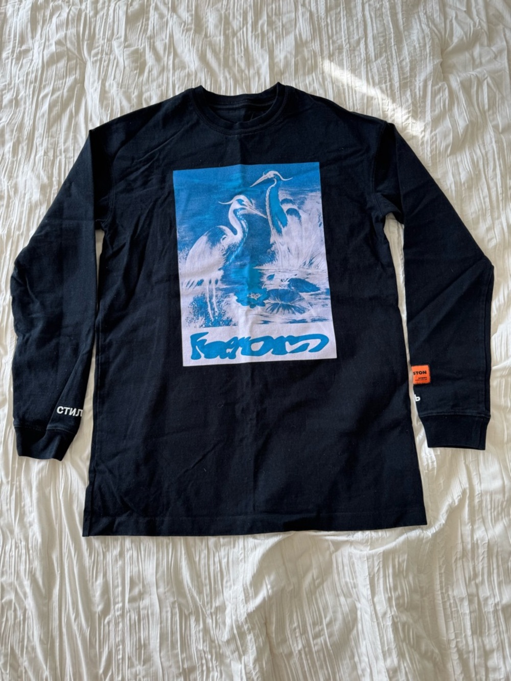 Heron Preston Black Crewneck Tee with White Brand Patch